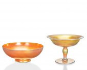 TWO GOLD STEUBEN AURENE GLASS