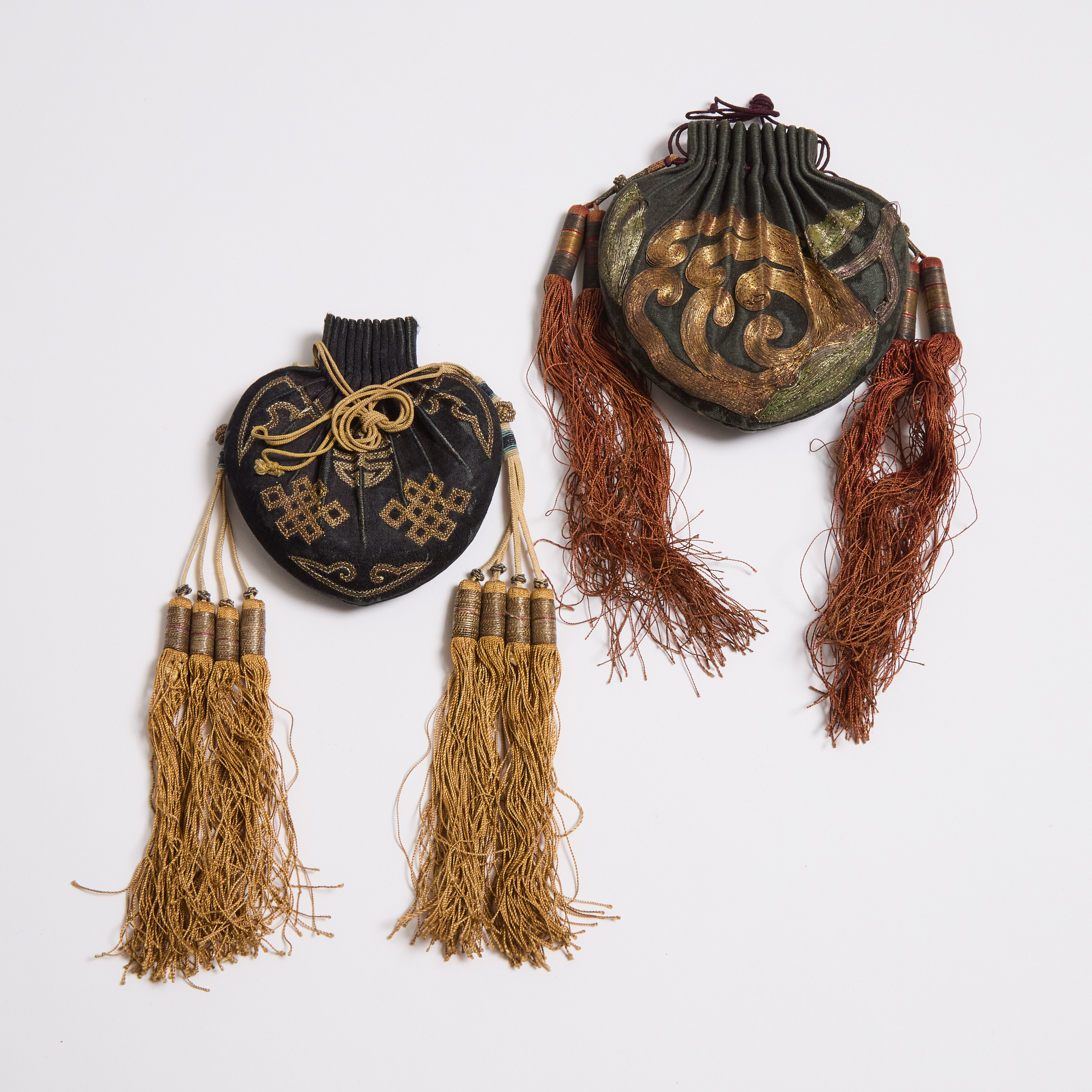 Two Gold-Thread Embroidered Black