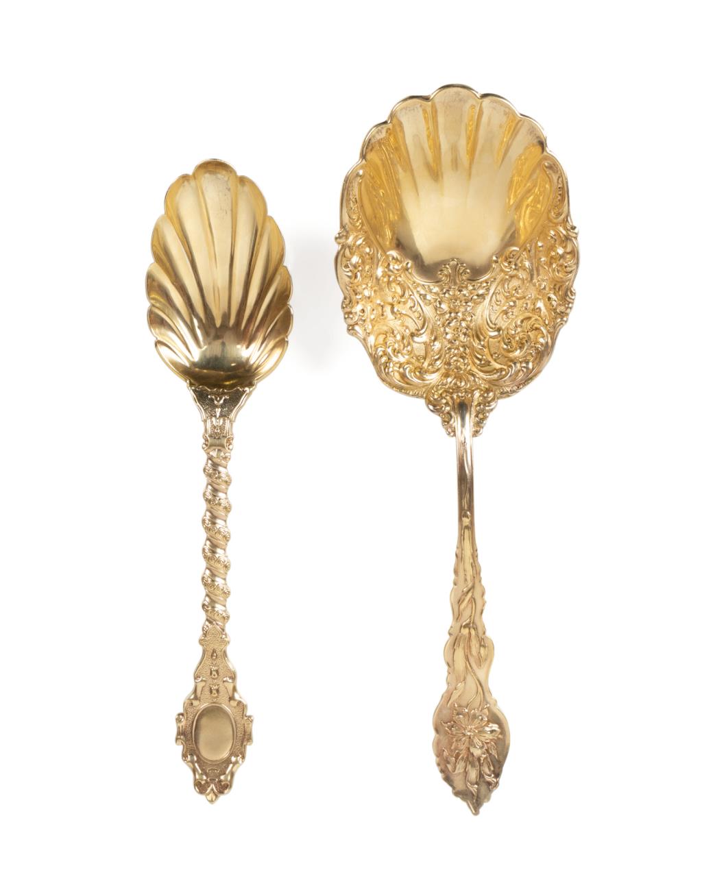 TWO GOLD WASH & STERLING SERVING