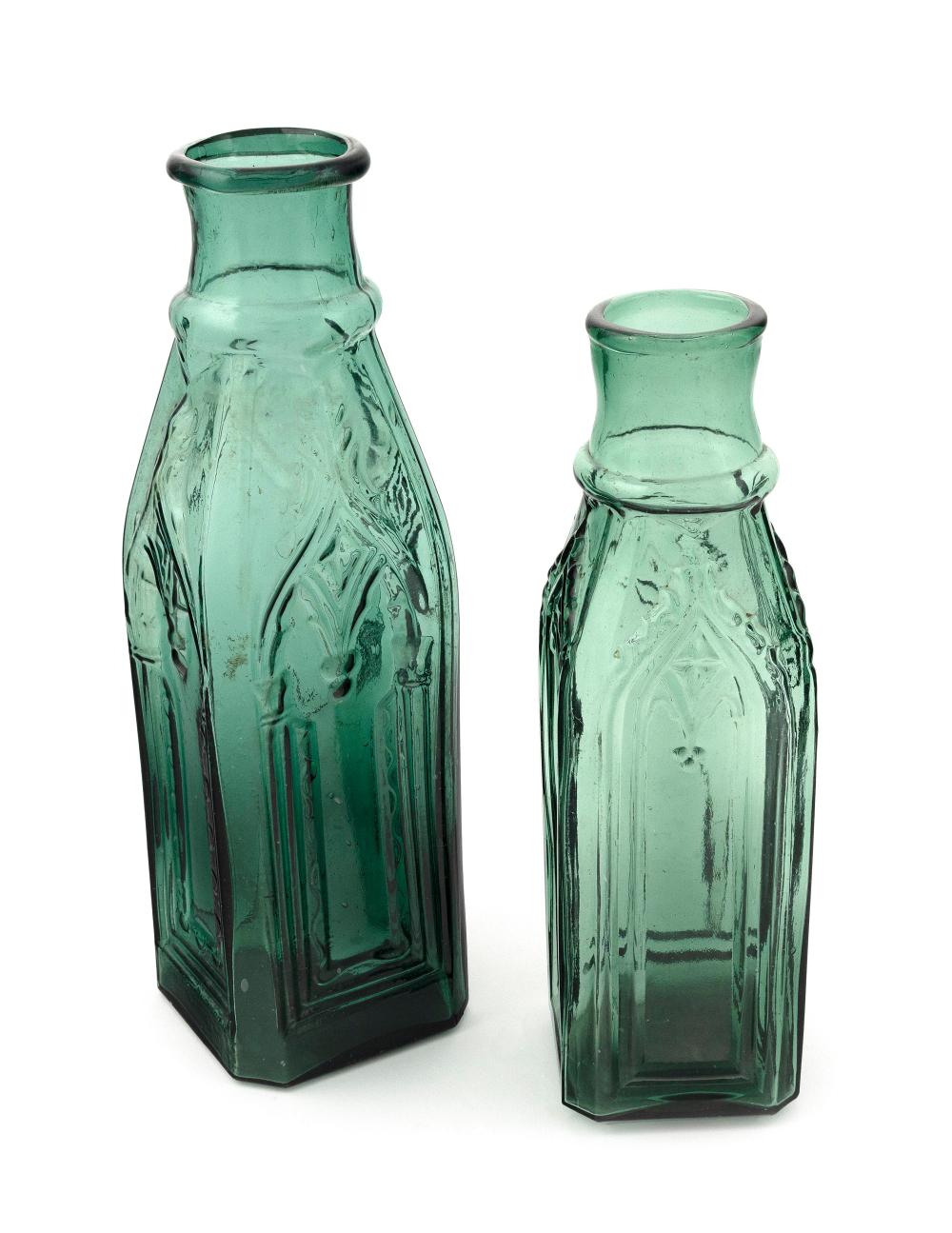 TWO GOTHIC-MOLDED EMERALD GREEN