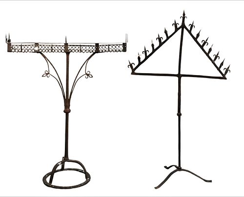 TWO GOTHIC WROUGHT IRON FLOOR
