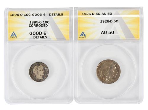 TWO GRADED COINS, BUFFALO NICKEL