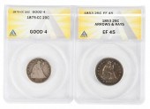 TWO GRADED COINS, SEATED TWENT