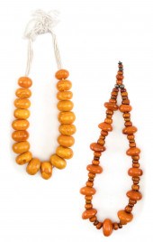 TWO GRADUATED CORAL AMBER NECK
