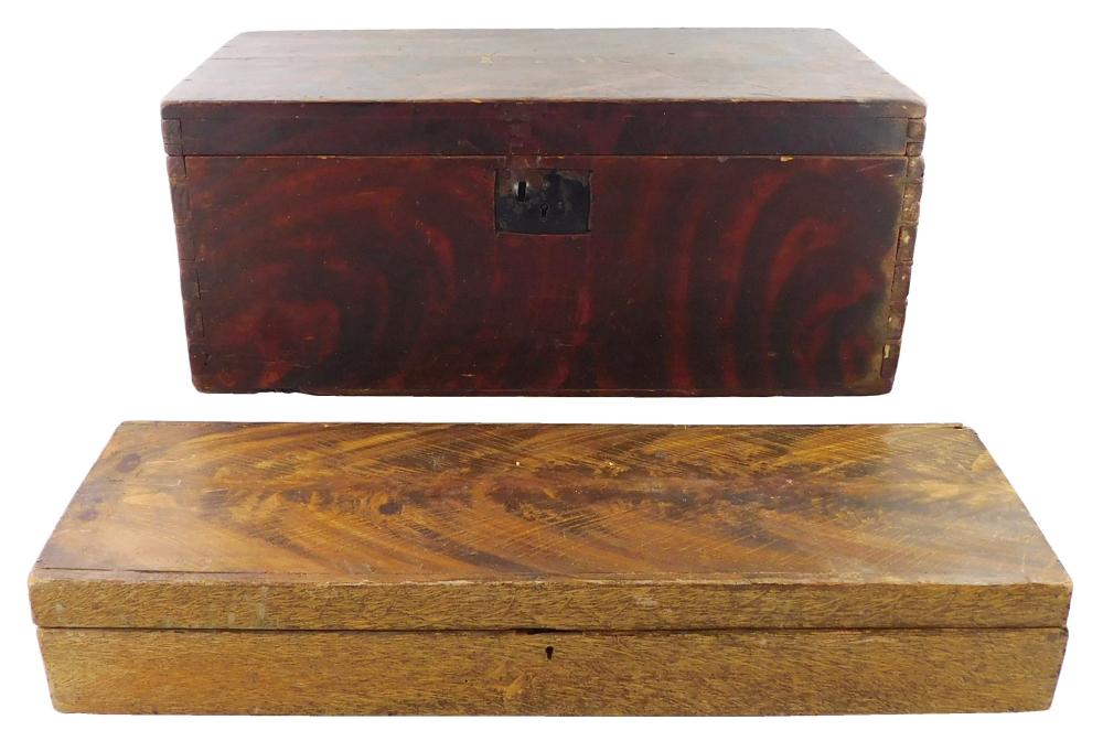 TWO GRAIN PAINTED STORAGE BOXES,