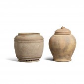TWO GRAY STONEWARE JARS VIETNA