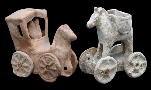 TWO GREEK TERRACOTTA AND POTTERY