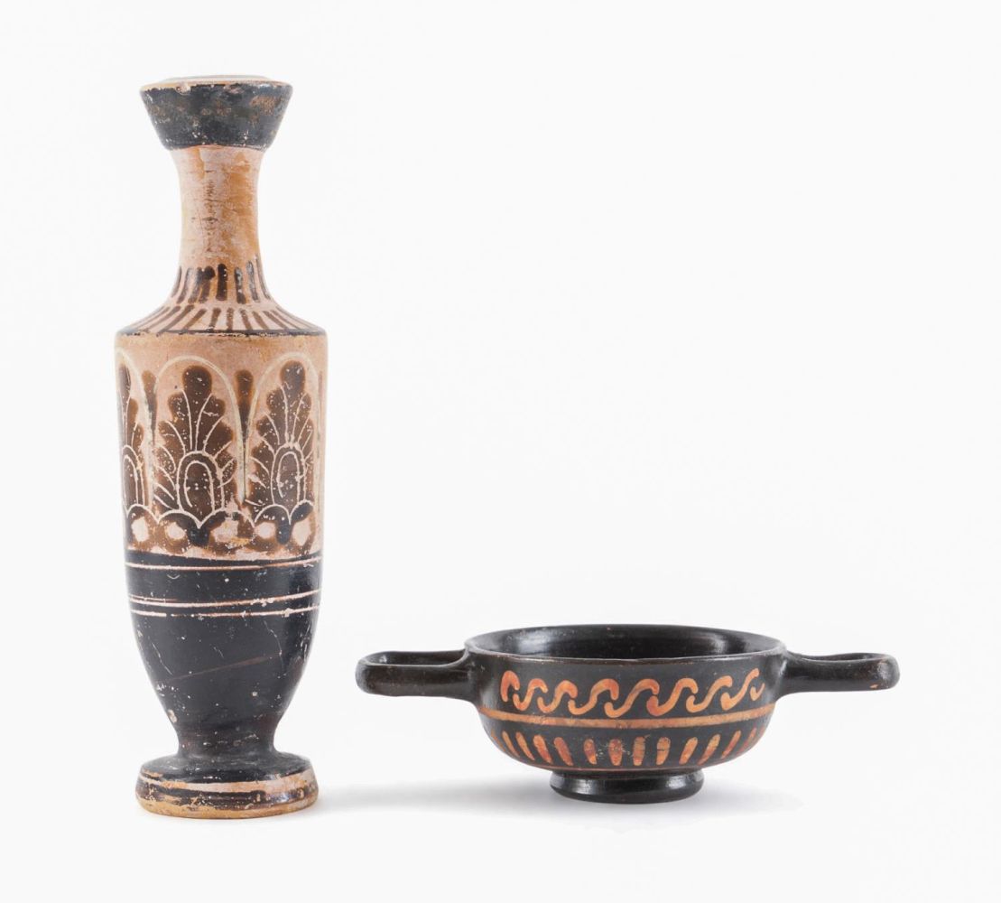 TWO GREEK TERRACOTTA VESSELS, BLACK