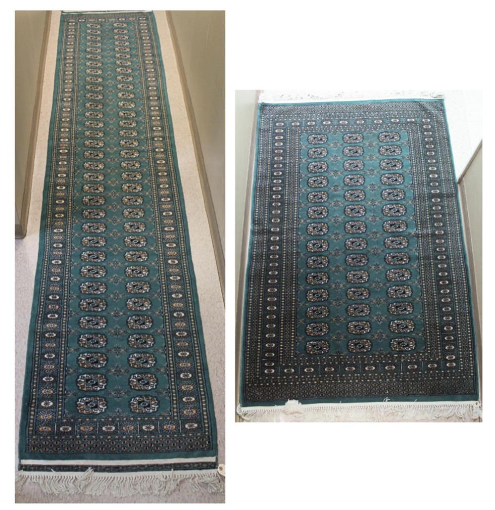 TWO GREEN BOKHARA RUGSTWO GREEN