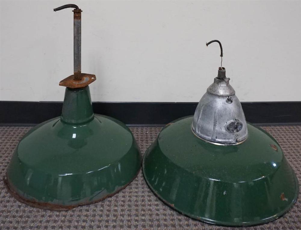 TWO GREEN ENAMEL DECORATED