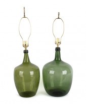 Two green glass demijohns 19th