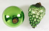 TWO GREEN KUGEL CHRISTMAS ORNA