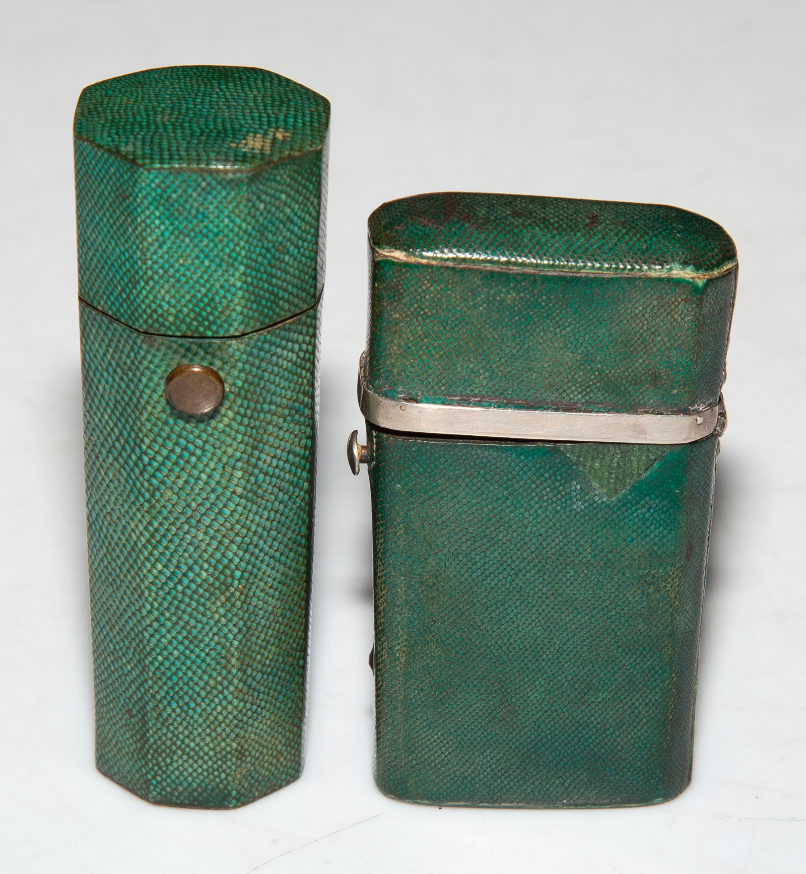 TWO GREEN LEATHER-CASED LANCETS The