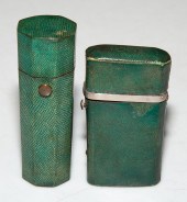 TWO GREEN LEATHER-CASED LANCET