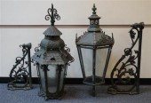 TWO GREEN PATINATED CAST IRON