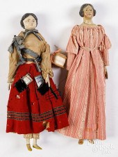 TWO GREINER TYPE DOLLS, 19TH C