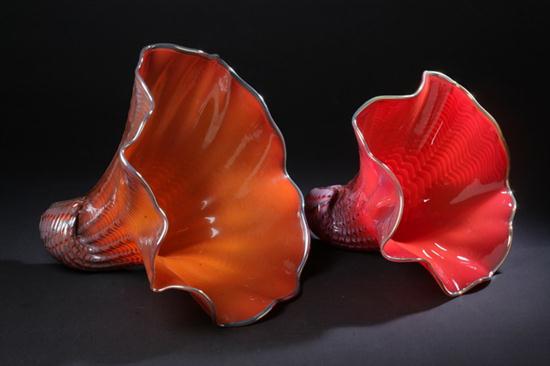 TWO GWENN KNIGHT IRIDESCENT GLASS