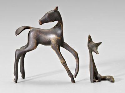Two Hagenauer bronzes, colt, fox: