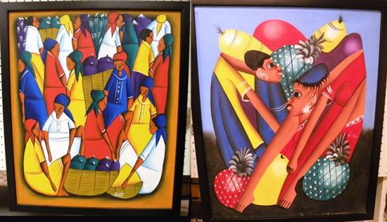 Two Haitian oils on canvas  one