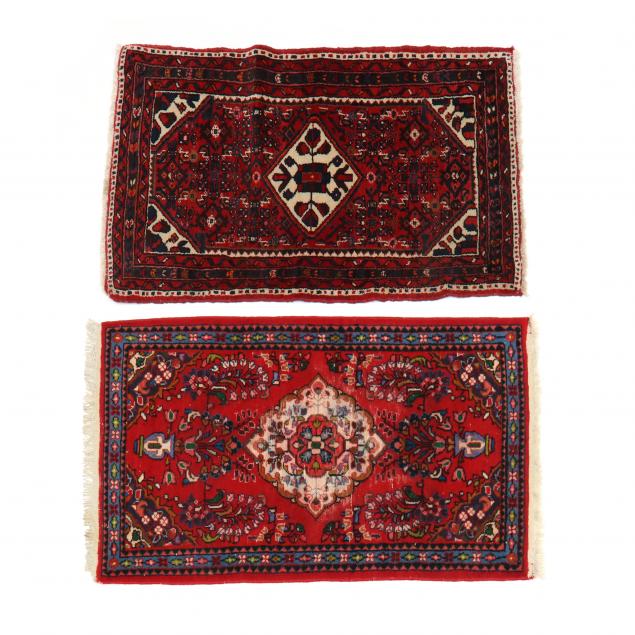 TWO HAMADAN AREA RUGS Both with red