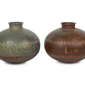 Two Hammered Metal Vessels Height