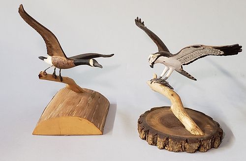 TWO HAND CARVED AND PAINTED
