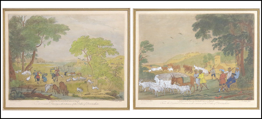 TWO HAND COLORED ETCHINGS. Both