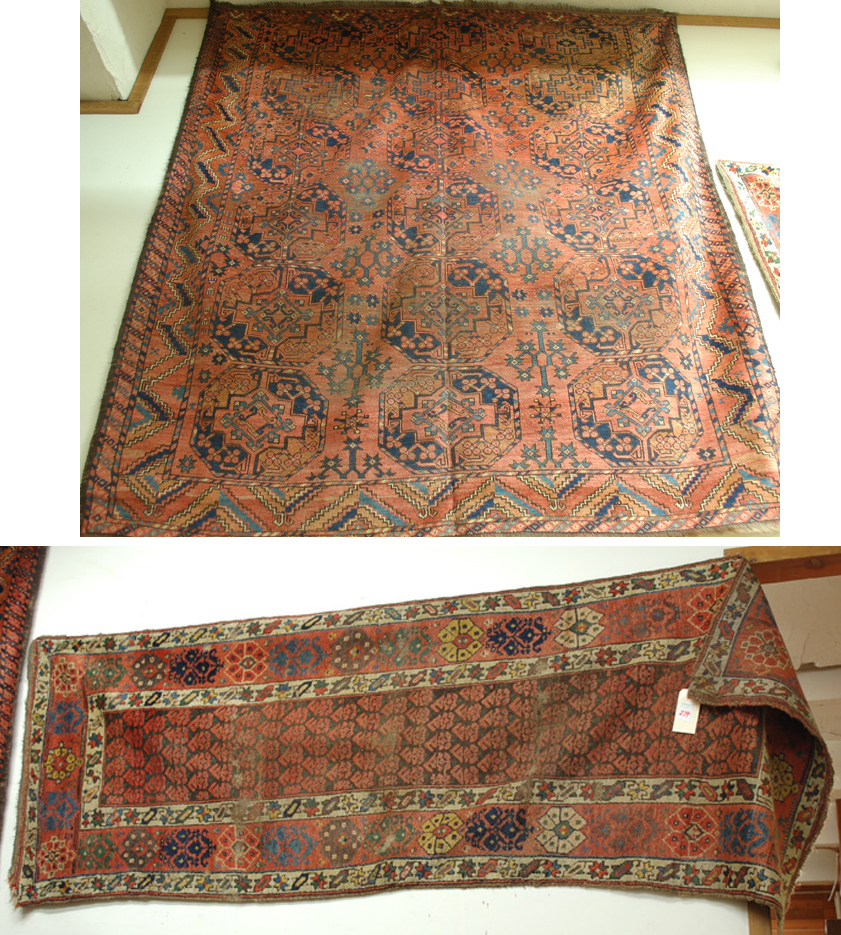 TWO HAND KNOTTED ANTIQUE RUGS:
