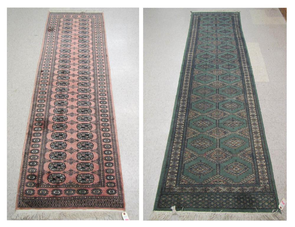 TWO HAND KNOTTED BOKHARA RUNNERS: