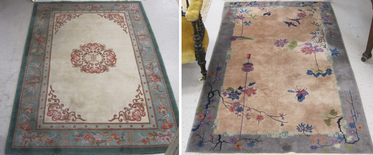 TWO HAND KNOTTED CHINESE AREA RUGS: