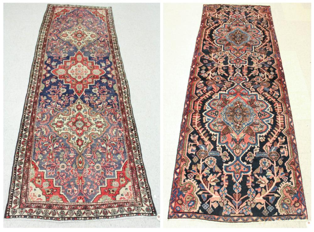 TWO HAND KNOTTED PERSIAN HALL RUGS,