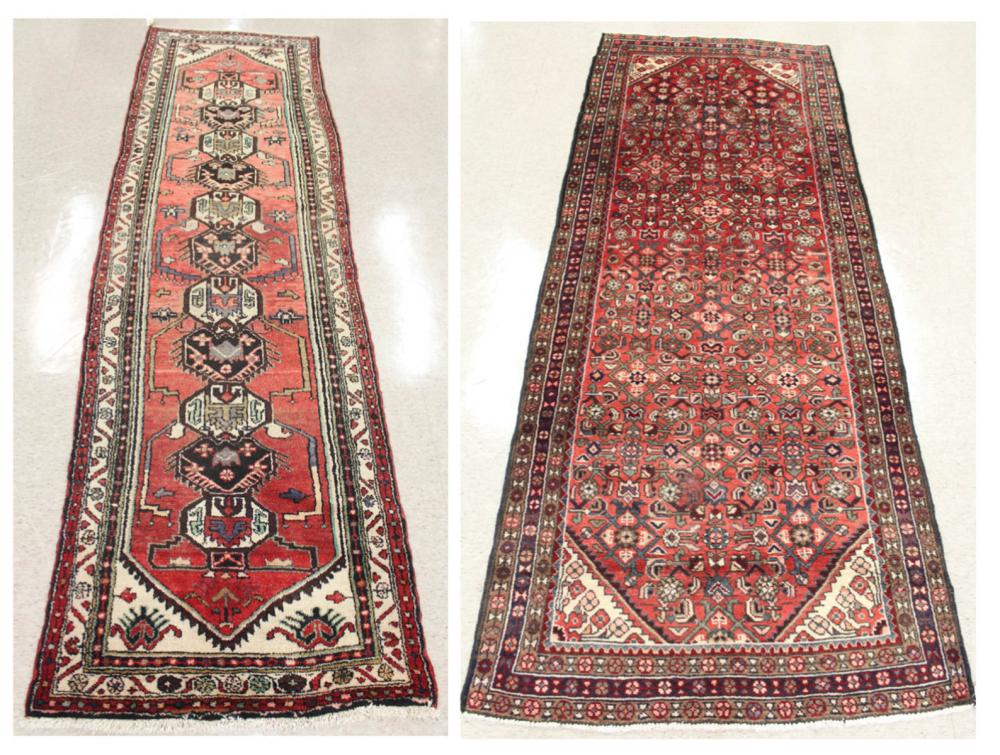 TWO HAND KNOTTED PERSIAN HALL RUGS: