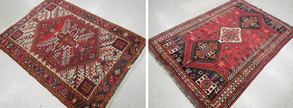 TWO HAND KNOTTED SEMI-ANTIQUE