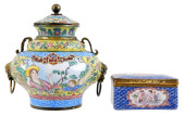 TWO HAND PAINTED ENAMEL CONTAI