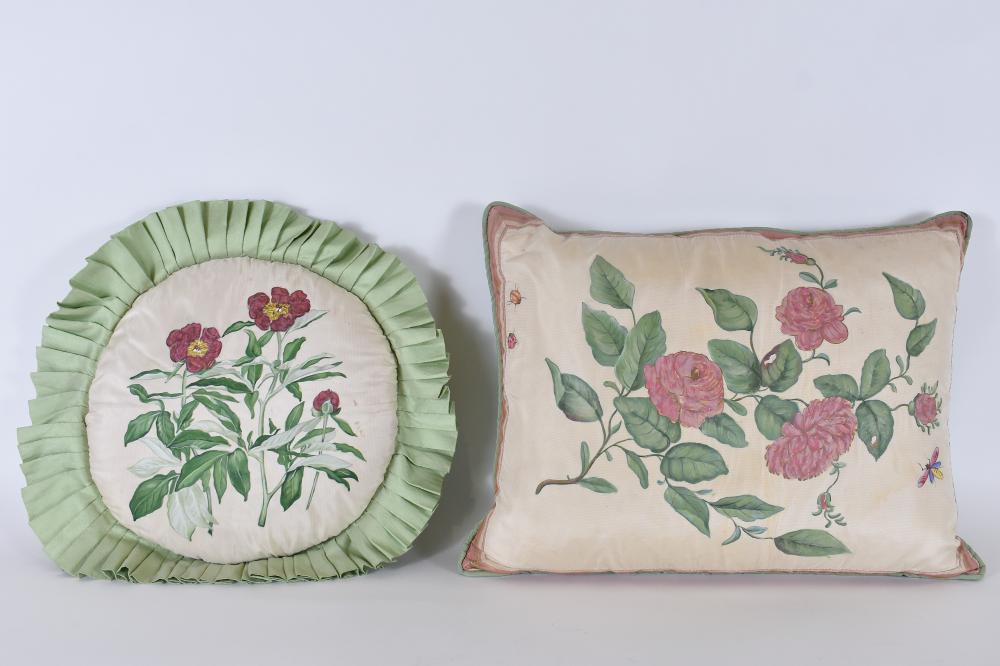 TWO HAND PAINTED FOLIATE PILLOWSOne