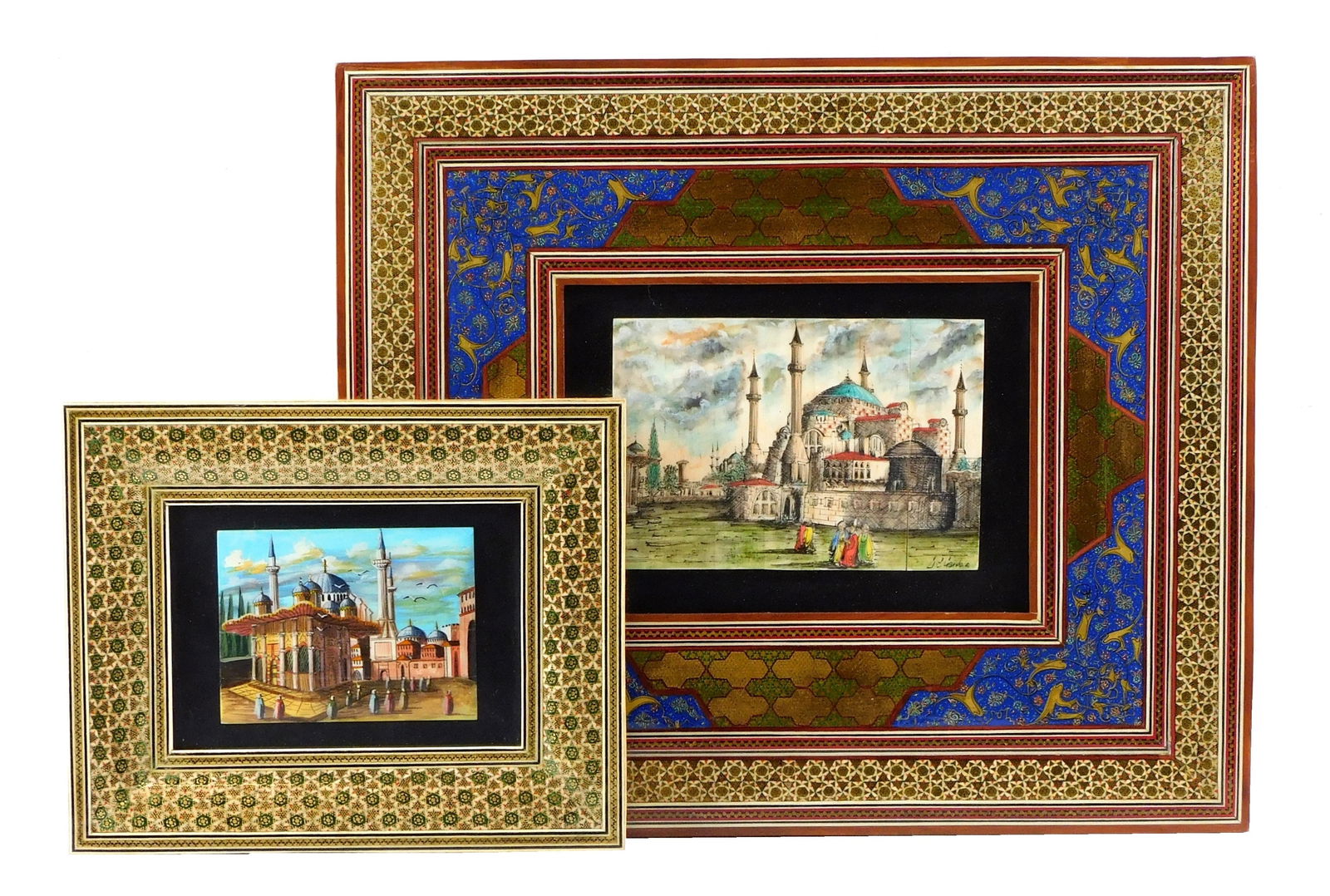 TWO HAND PAINTED PANELS IN KHATAM
