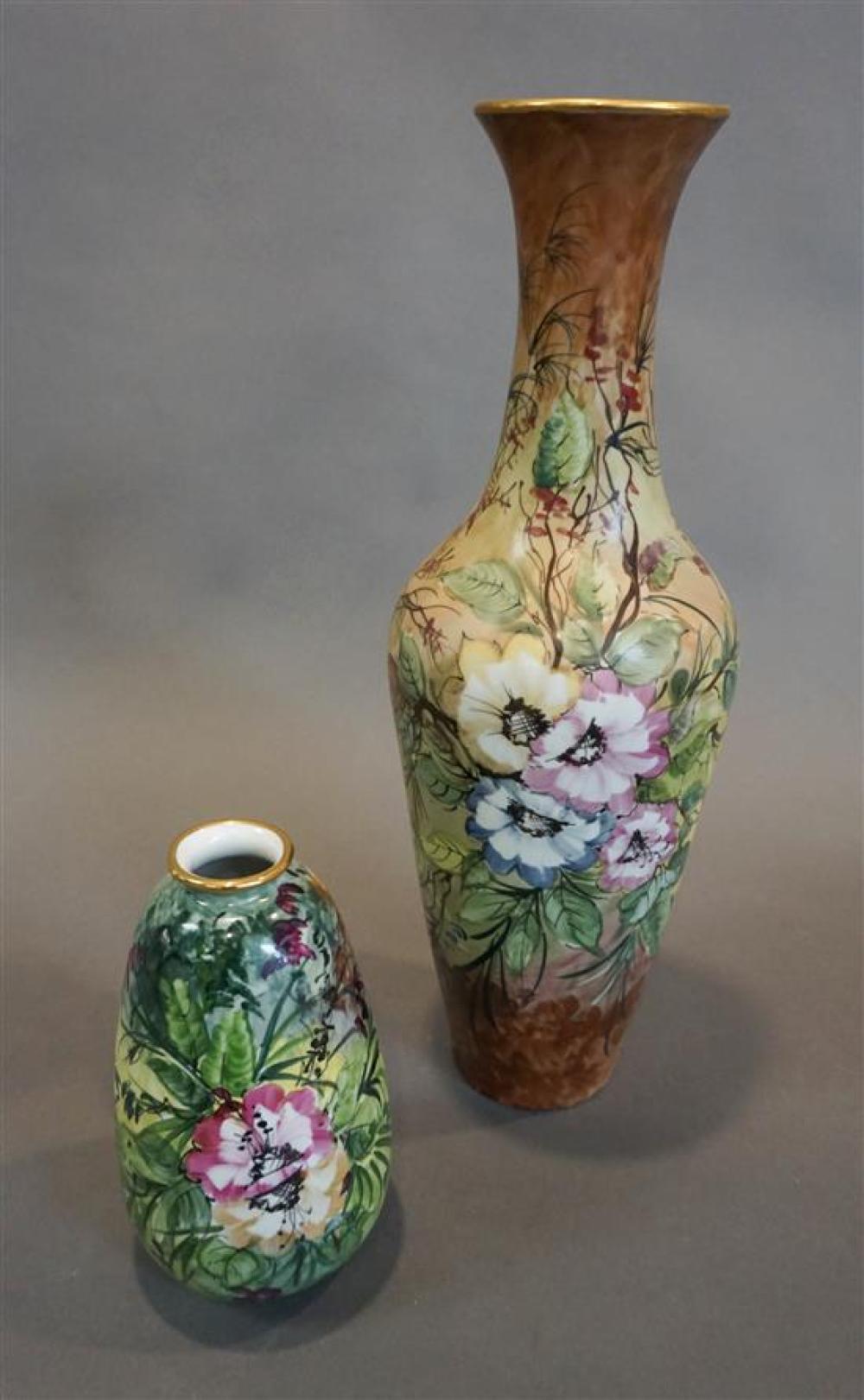 TWO HAND-PAINTED PORCELAIN VASESTwo