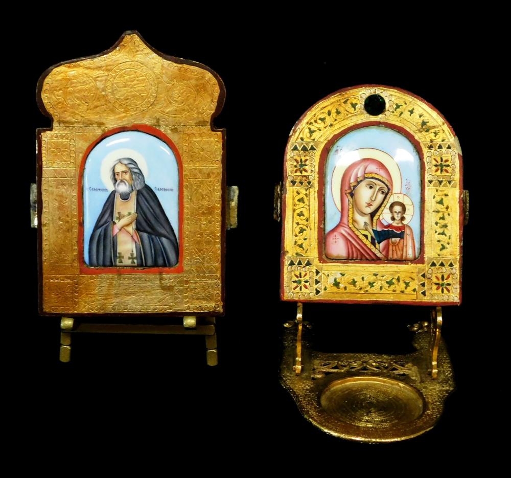 TWO HAND-PAINTED RUSSIAN ICONS ON