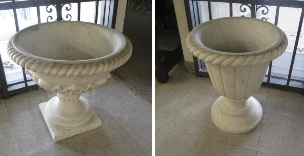 TWO HAND-SCULPTURED WHITE MARBLE