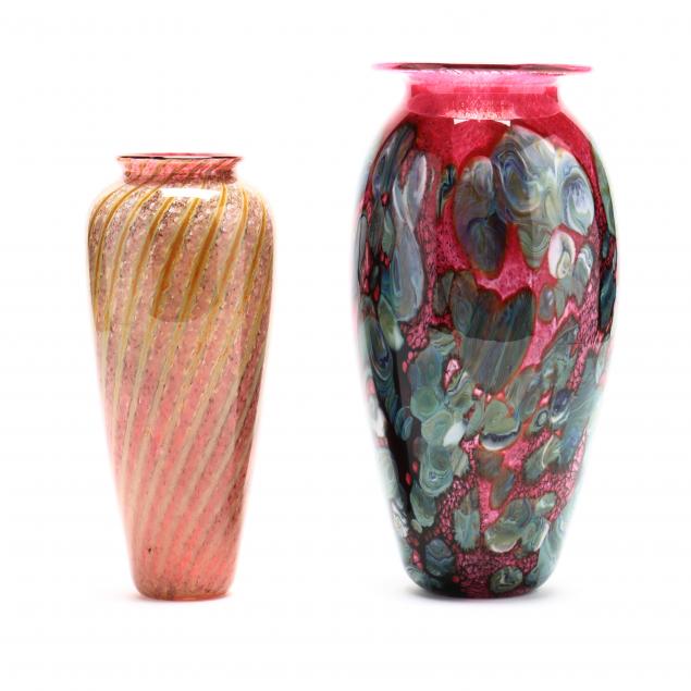 TWO HANDBLOWN ART GLASS VASES,