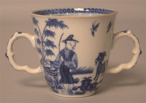 TWO-HANDLED BLUE AND WHITE