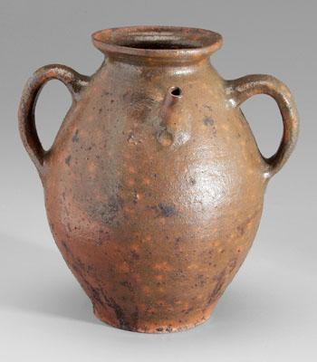 Two-handled redware batter jug,