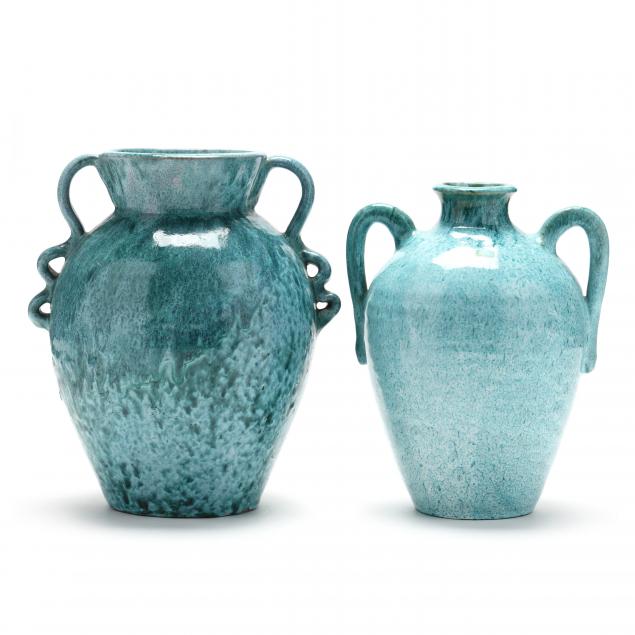 TWO HANDLED VASES, SUNSET