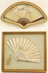 TWO HANDPAINTED FANS IN SHADOW