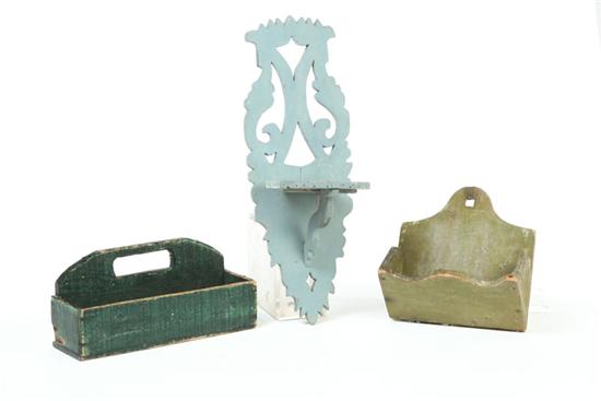 TWO HANGING BOXES AND A SHELF. 