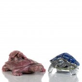 TWO HARDSTONE CARVED TURTLES T