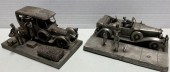 TWO HEAVY PEWTER EARLY CAR SCU
