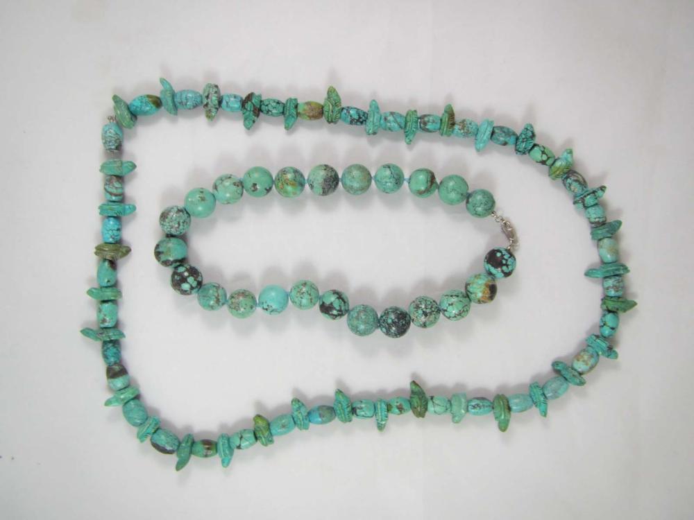 TWO HEAVY TURQUOISE BEAD NECKLACES: