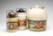 TWO HEINZ LABELED STONEWARE JA