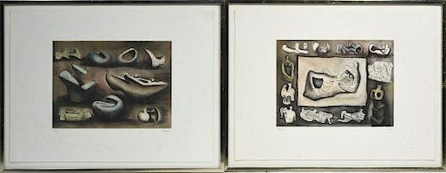 TWO HENRY MOORE PENCIL SIGNED &